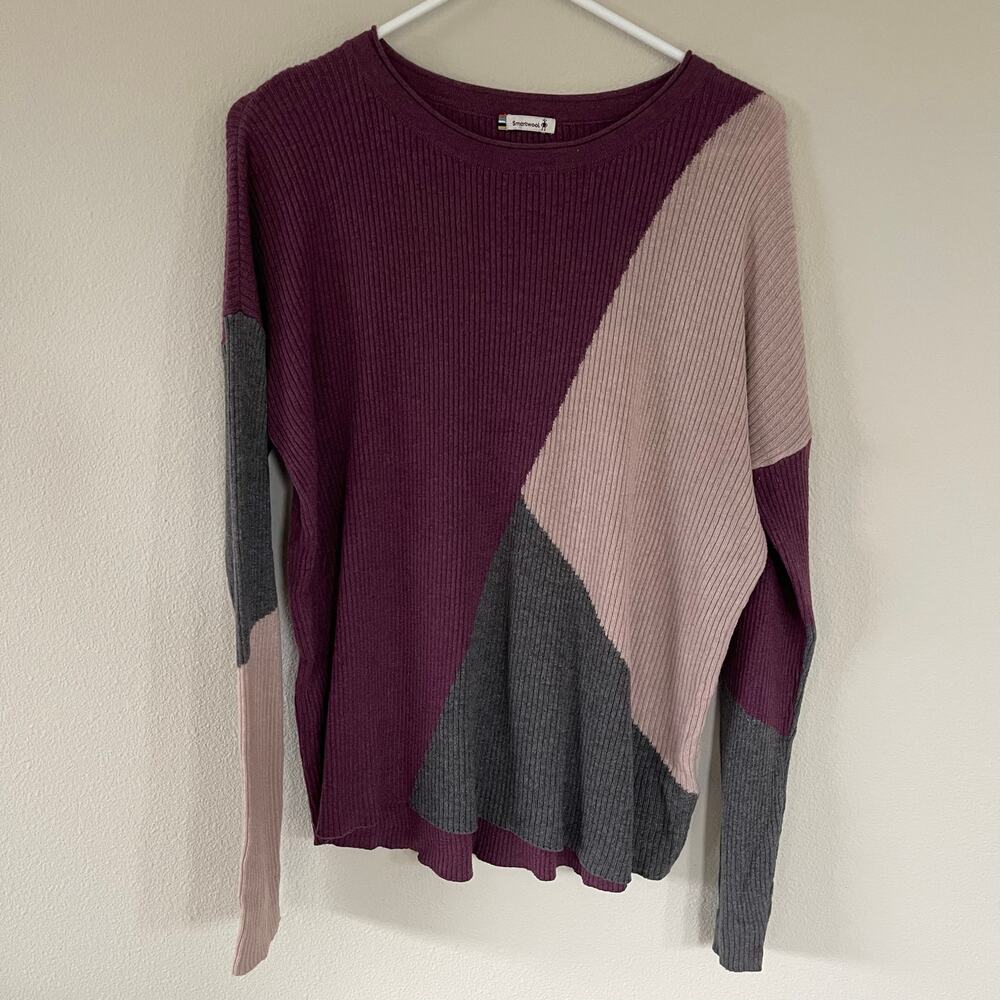 Smartwool Purple Gray Colorblock Wool Sweater